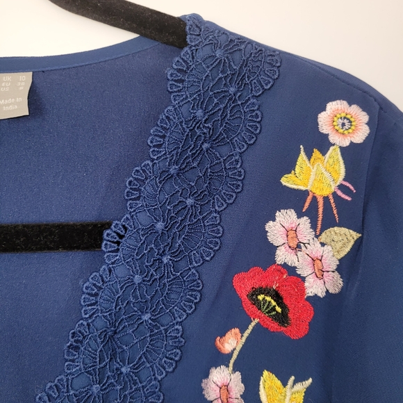 ASOS Floral Embroidery Blue Dress Size M Maxi Lace Pleated Boho Fairycore - Picture 6 of 14